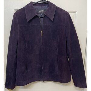 Kristen Blake Moto Biker Eggplant Purple Suede Leather Zip Jacket Womens Lg